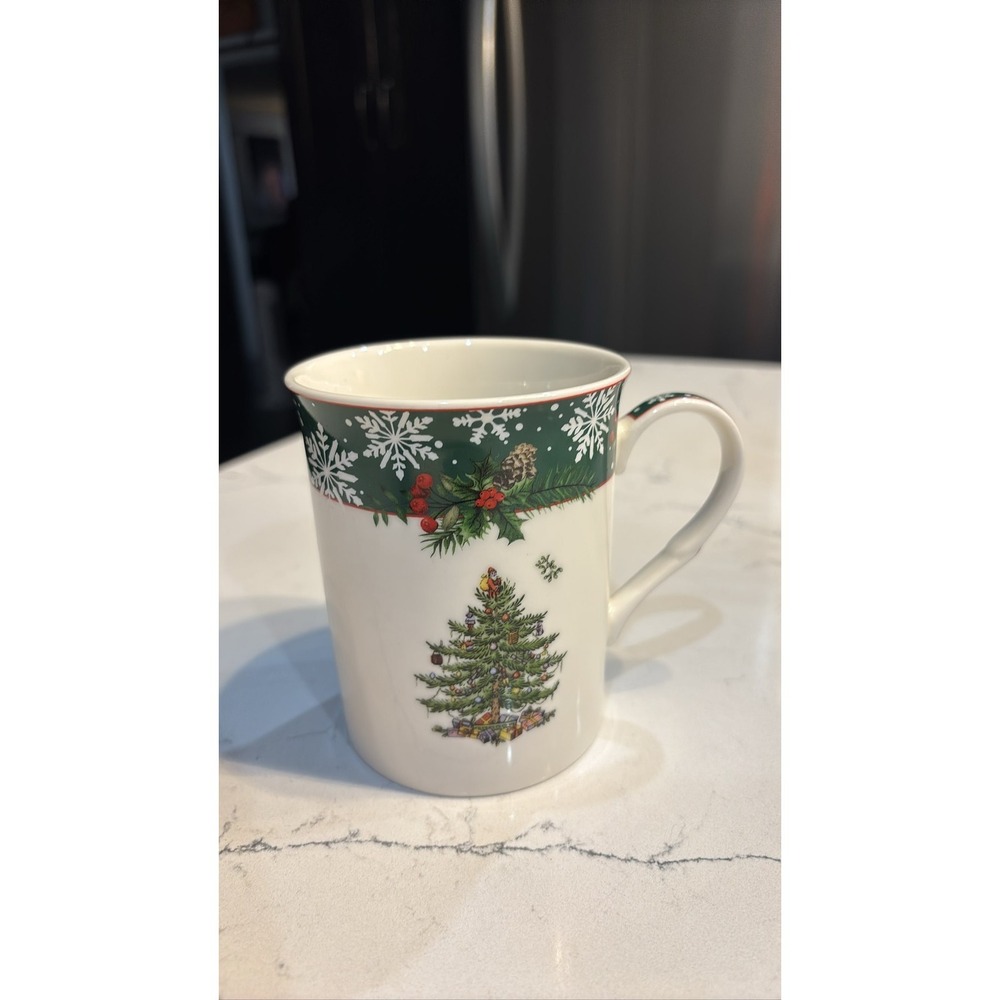 Spode Christmas Tree Garland Mug Coffee Cup Green Rim England